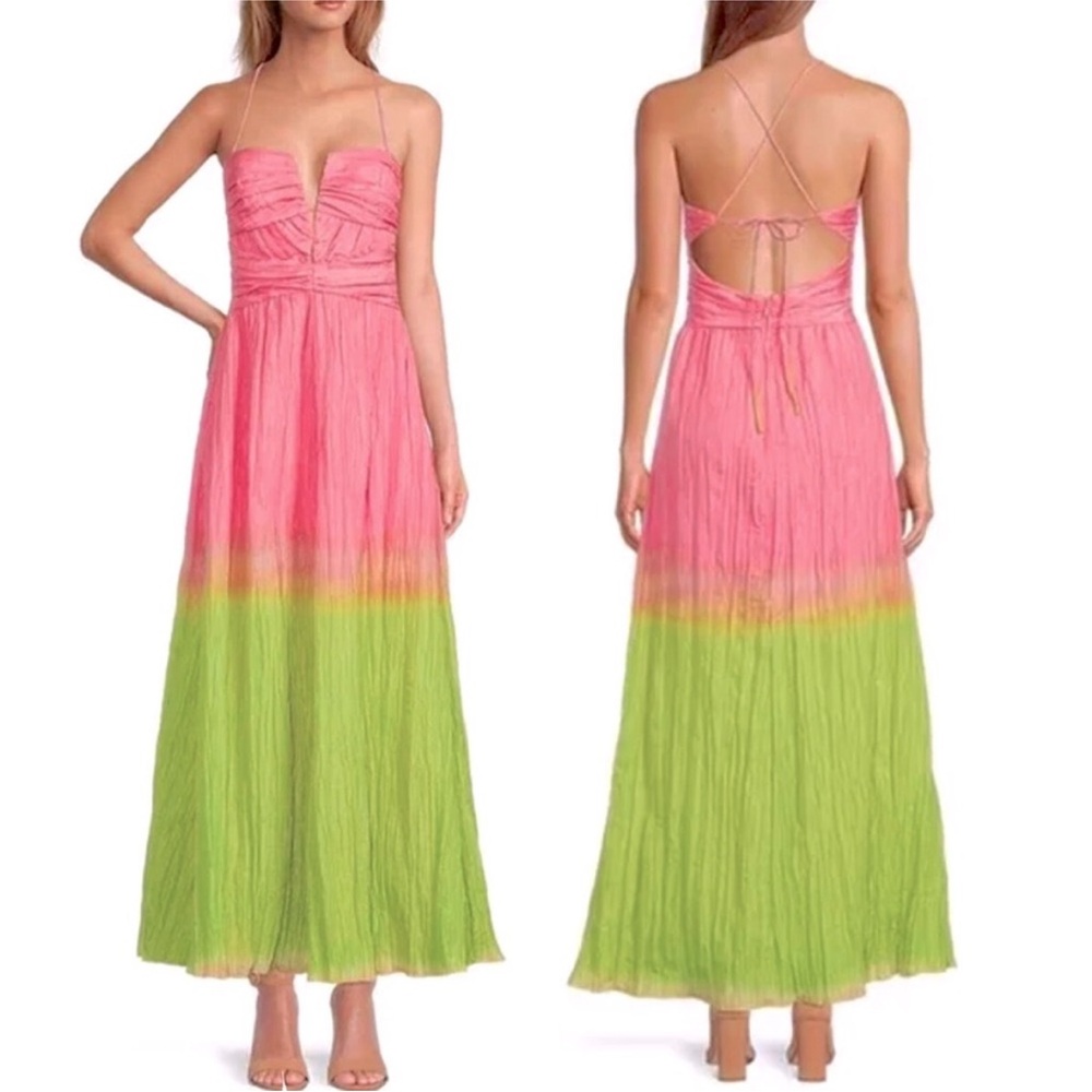 ANTONIO MELANI Pink and Lime Ombre Maxi Dress